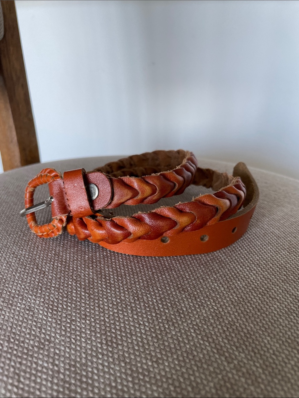 Braided Leather Women’s Belt in Burnt Orange